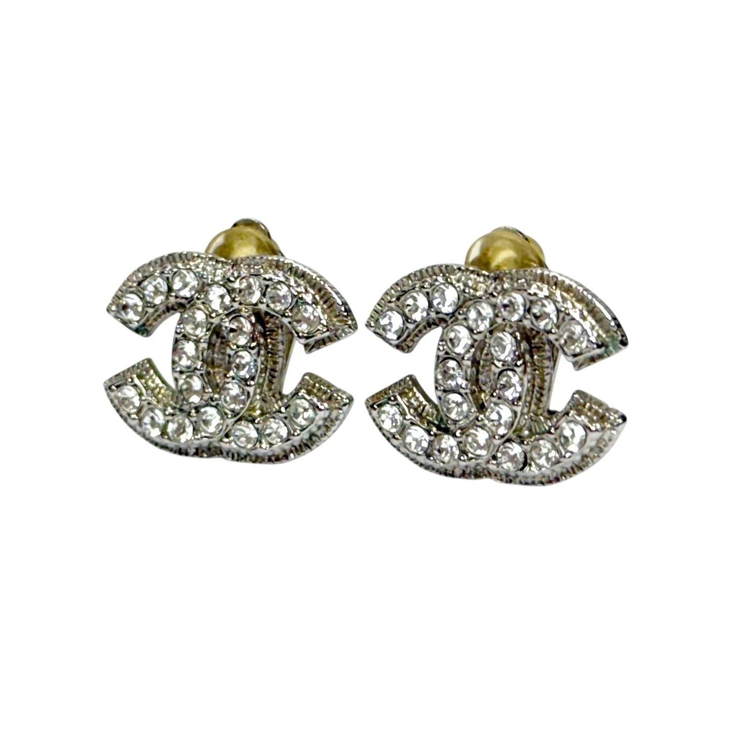 CHANEL CC 水鑽 夾耳環