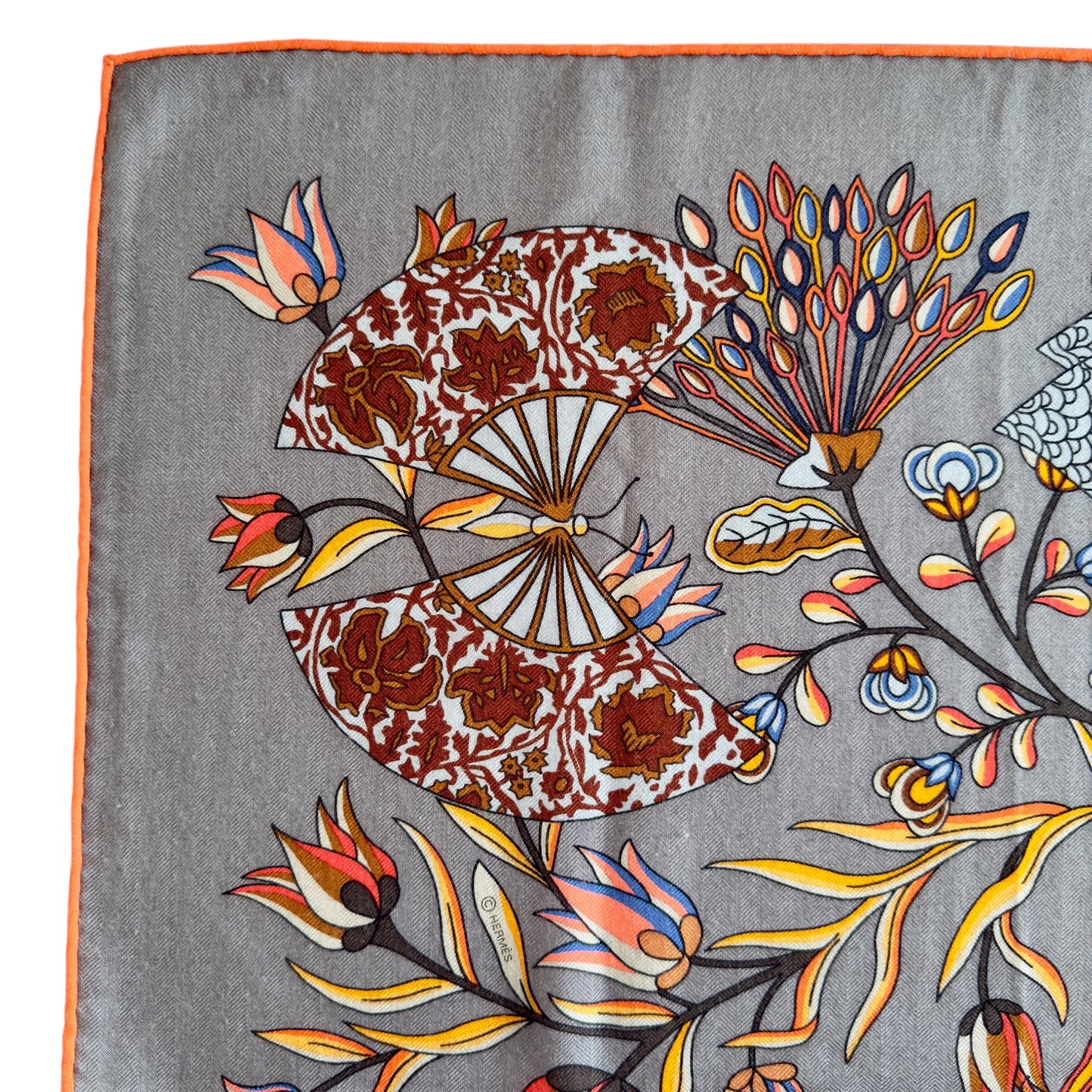 HERMES Fleurs et Papillons de Tissus shawl 140 繁花蝶舞 羊絨 圍巾