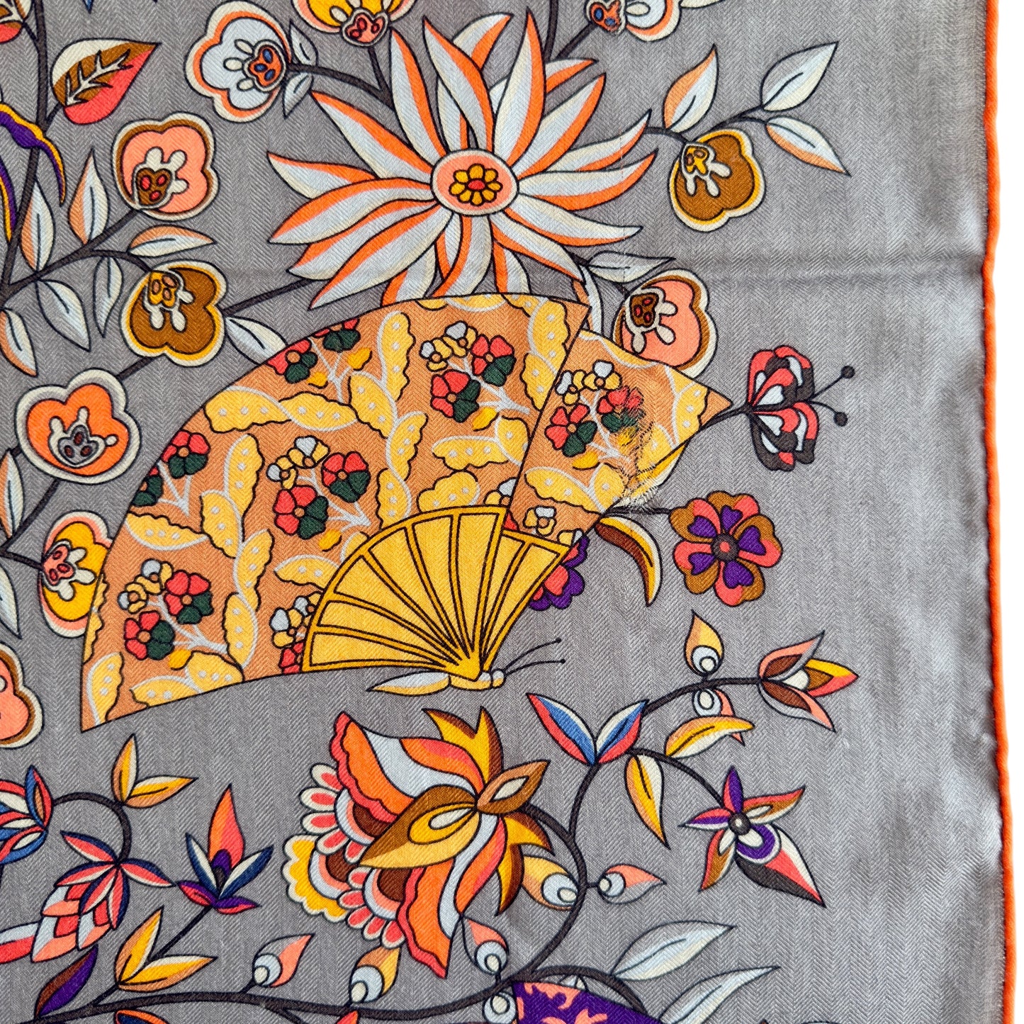 HERMES Fleurs et Papillons de Tissus shawl 140 繁花蝶舞 羊絨 圍巾