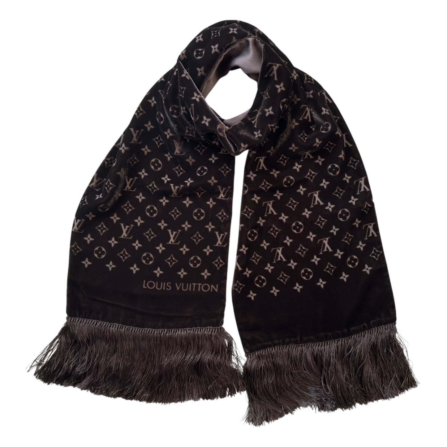LOUIS VUITTON 老花 流蘇 圍巾