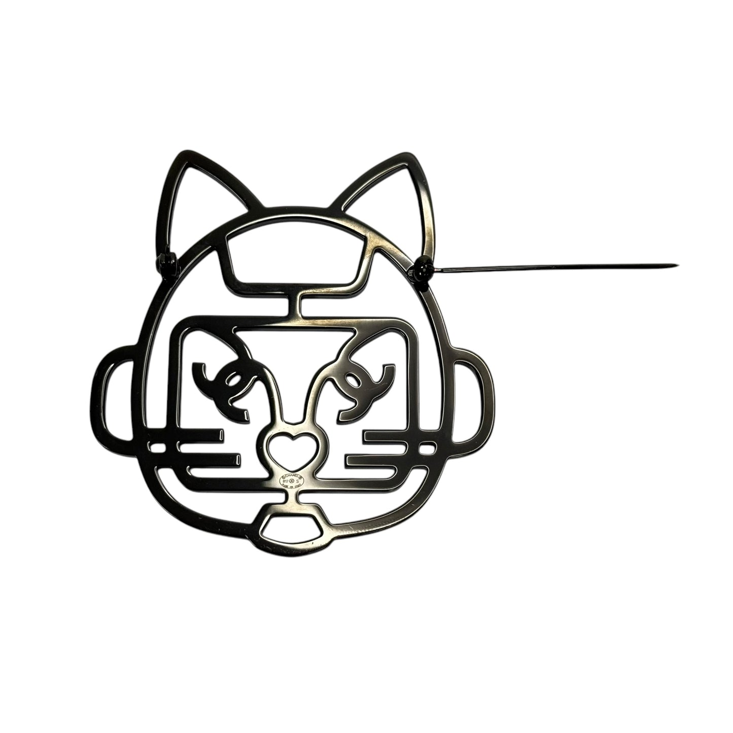 CHANEL CC 機械貓咪🐱 水鑽 胸針