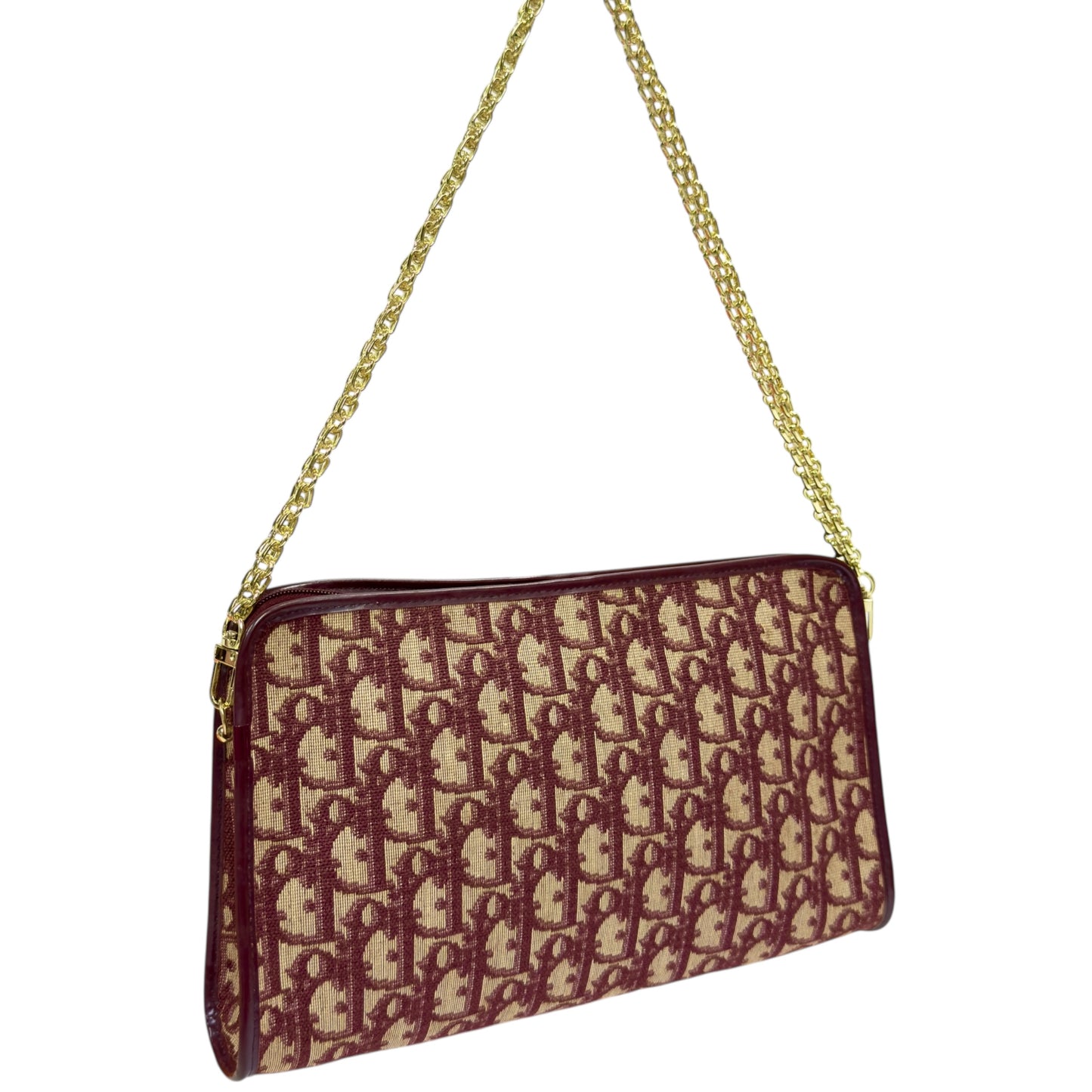 DIOR *自加鏈＞送無品牌扣＋無品牌鏈帶* 中古 刺繡老花 oblique 肩背包