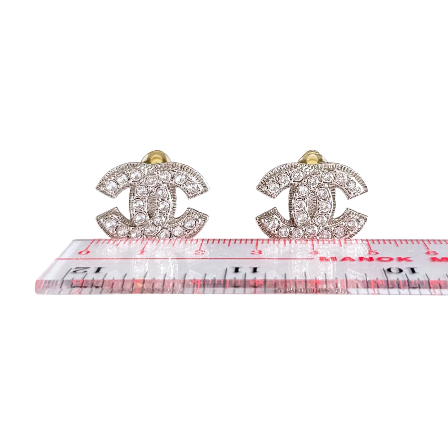 CHANEL CC 水鑽 夾耳環