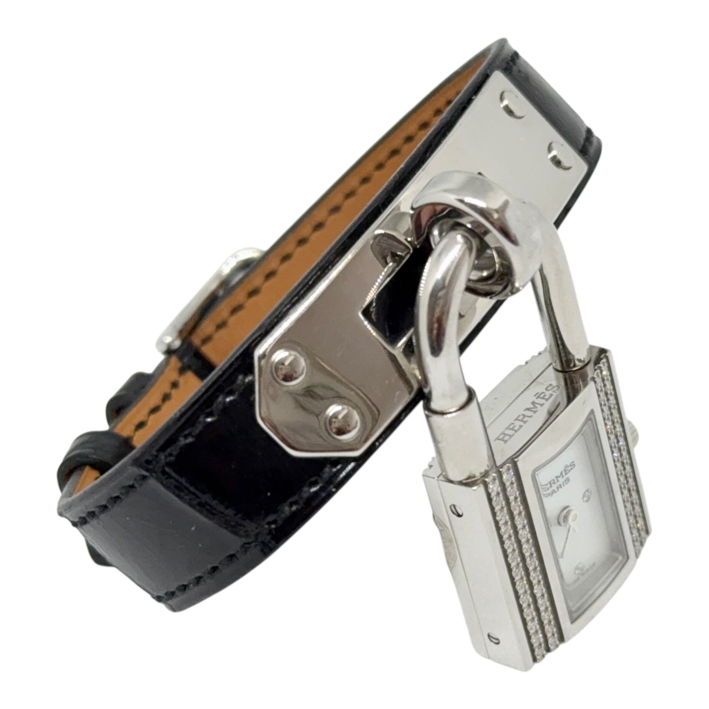 HERMES Kelly 鑽石 貝母錶盤 鱷魚皮錶帶 手錶