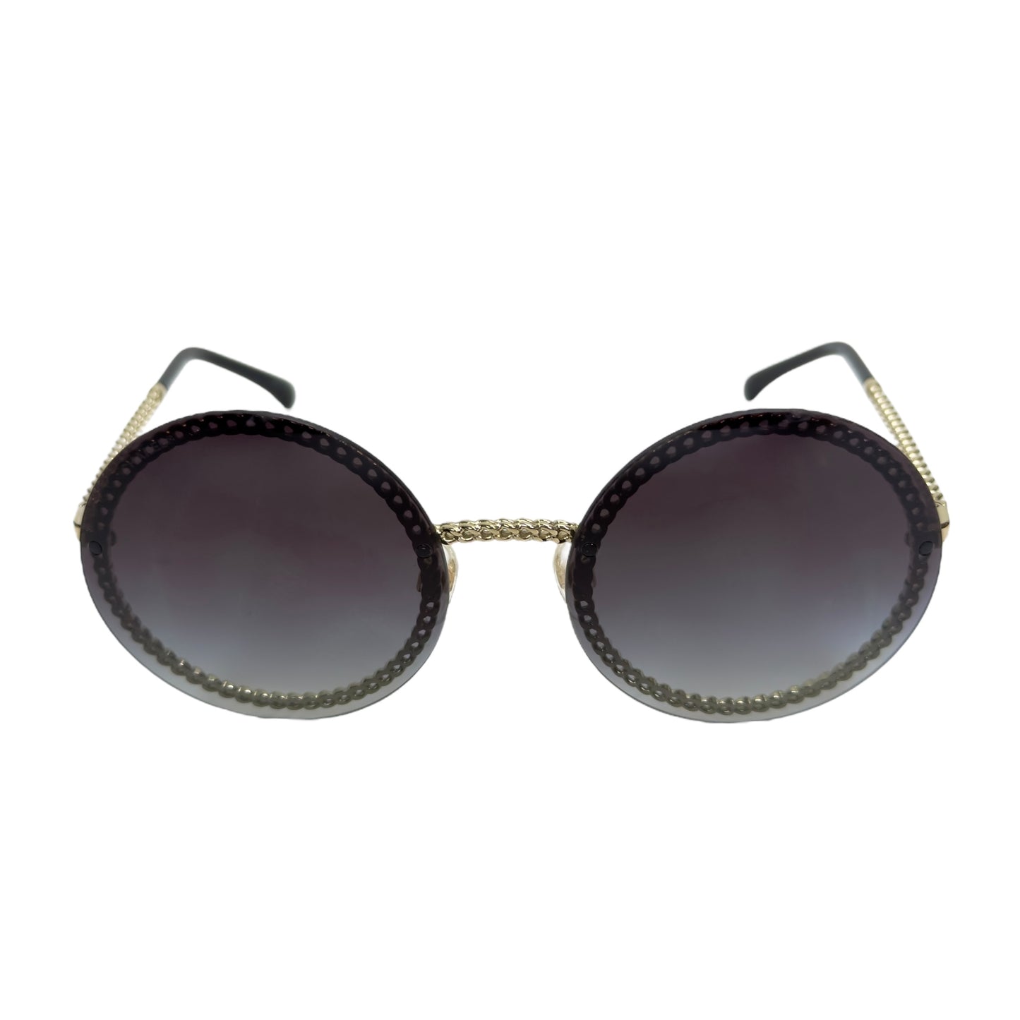 CHANEL CC 珍珠鏈條綴飾圓形太陽眼鏡