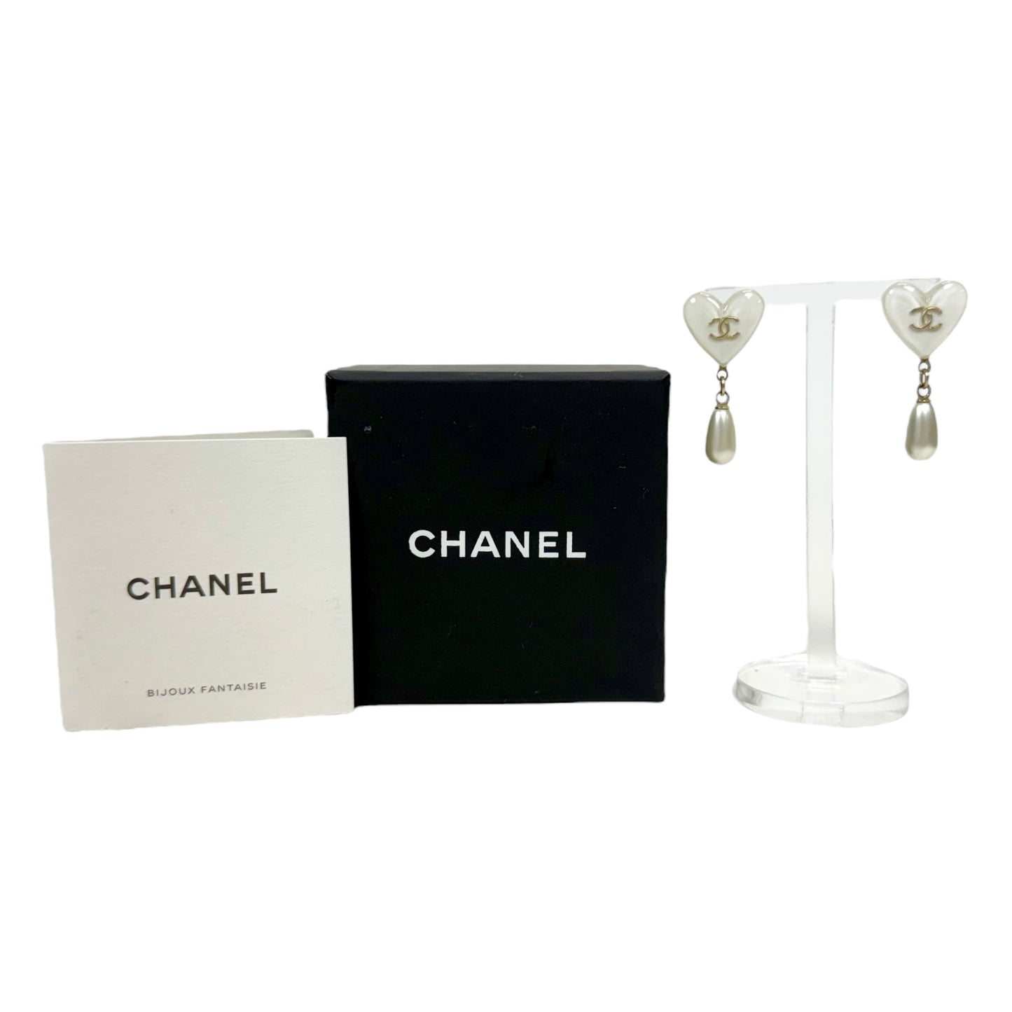 CHANEL CC 愛心💗 垂吊珍珠 耳環