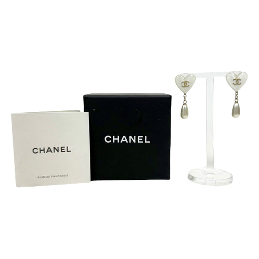 CHANEL CC 愛心💗 垂吊珍珠 耳環