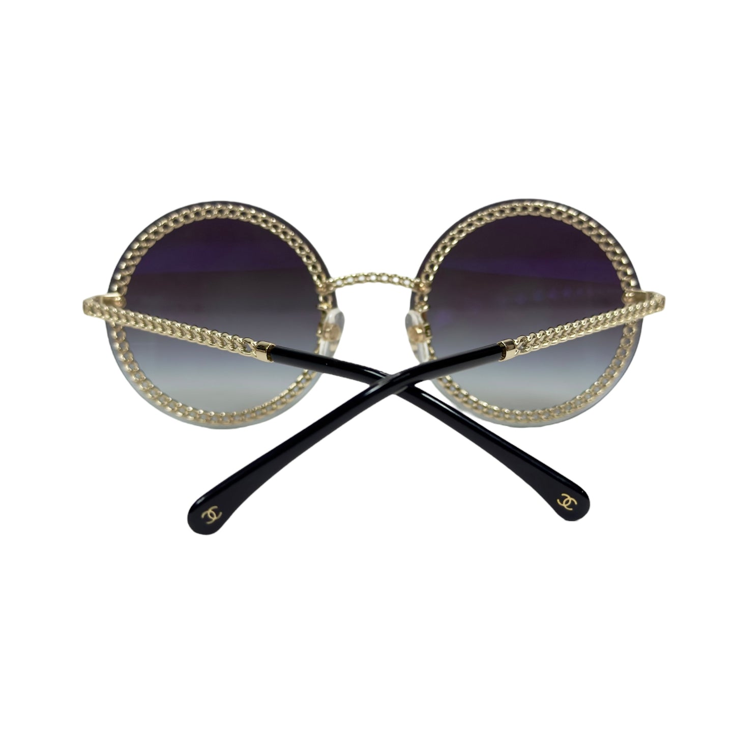 CHANEL CC 珍珠鏈條綴飾圓形太陽眼鏡