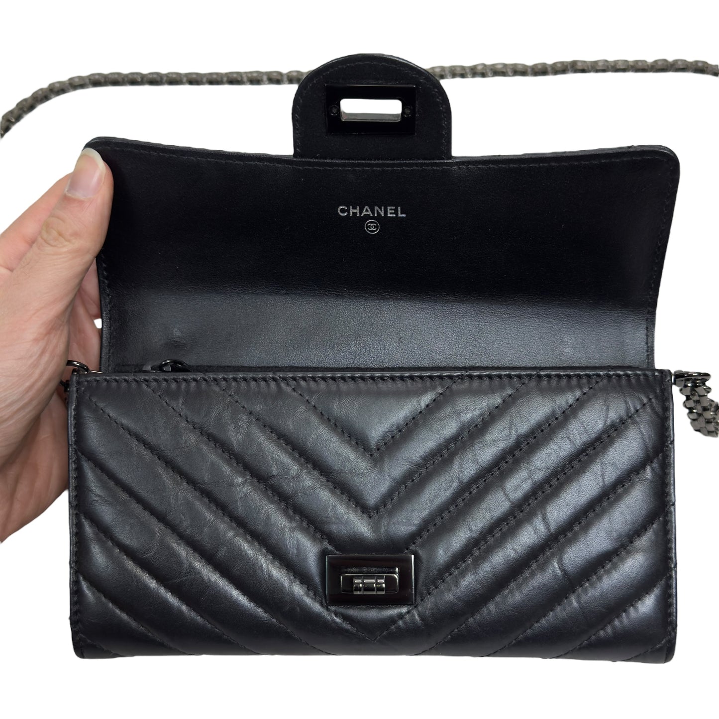 CHANEL *自加鏈＞送無品牌扣＋無品牌鏈帶* 2.55 長銀包 WOC