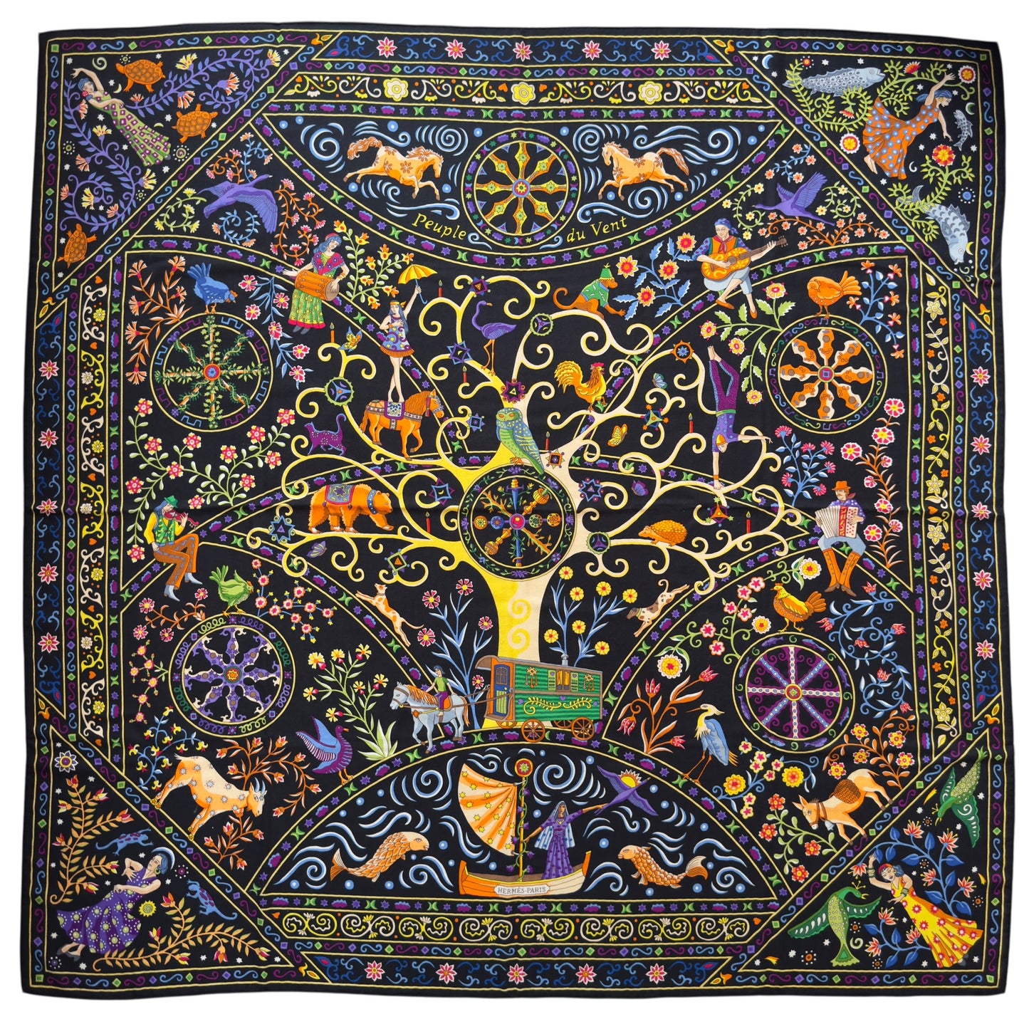 HERMES Peuple du Vent shawl 140 風之民 羊絨 圍巾