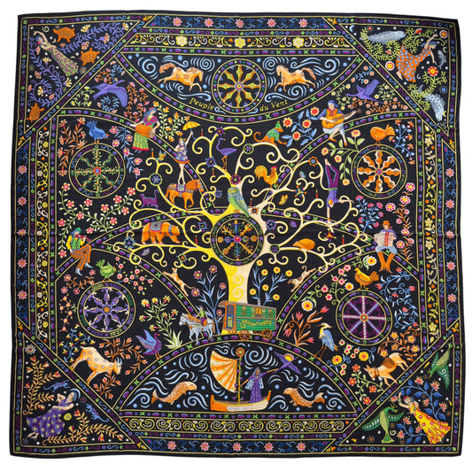 HERMES Peuple du Vent shawl 140 風之民 羊絨 圍巾