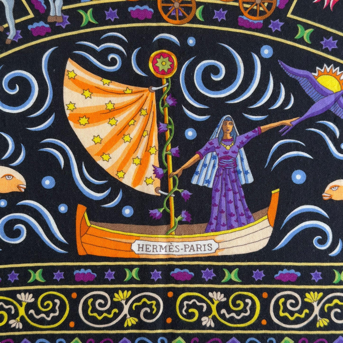 HERMES Peuple du Vent shawl 140 風之民 羊絨 圍巾