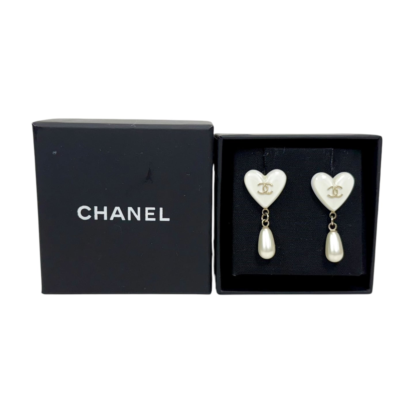 CHANEL CC 愛心💗 垂吊珍珠 耳環