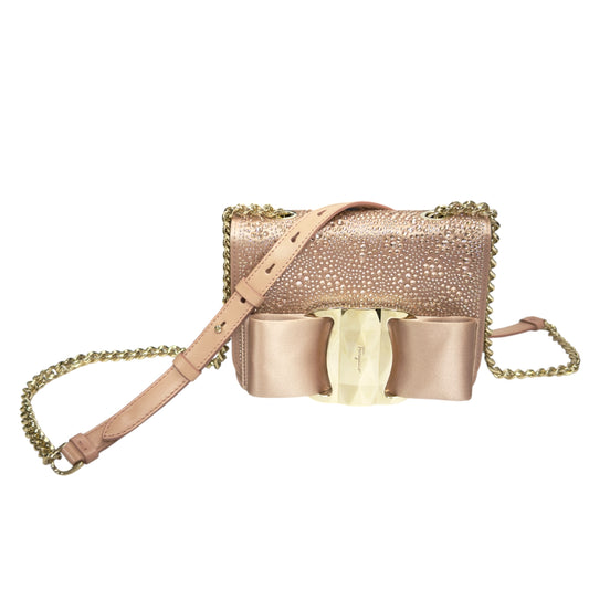 FERRAGAMO 滿鑽 鏈條 斜揹袋