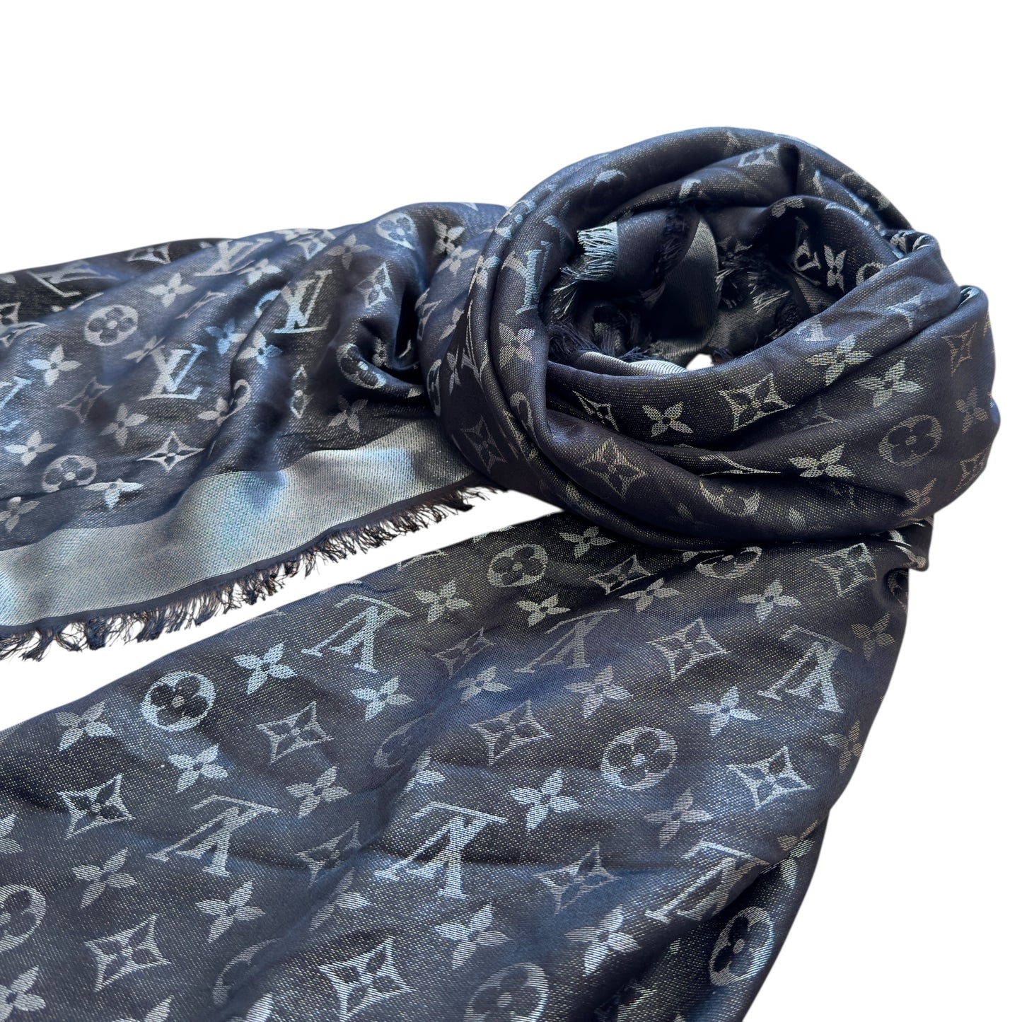 LOUIS VUITTON 老花 閃閃銀絲 圍巾