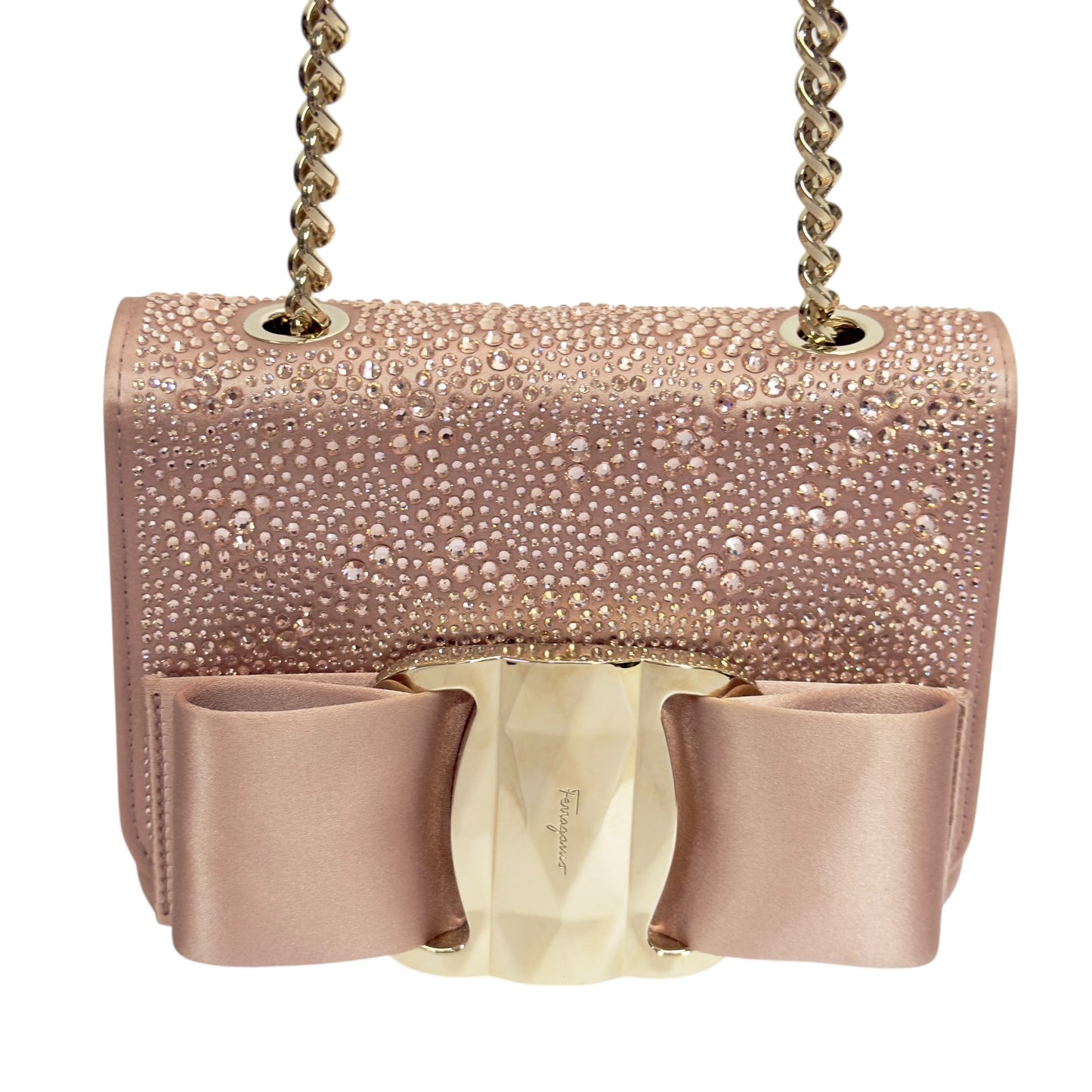 FERRAGAMO 滿鑽 鏈條 斜揹袋