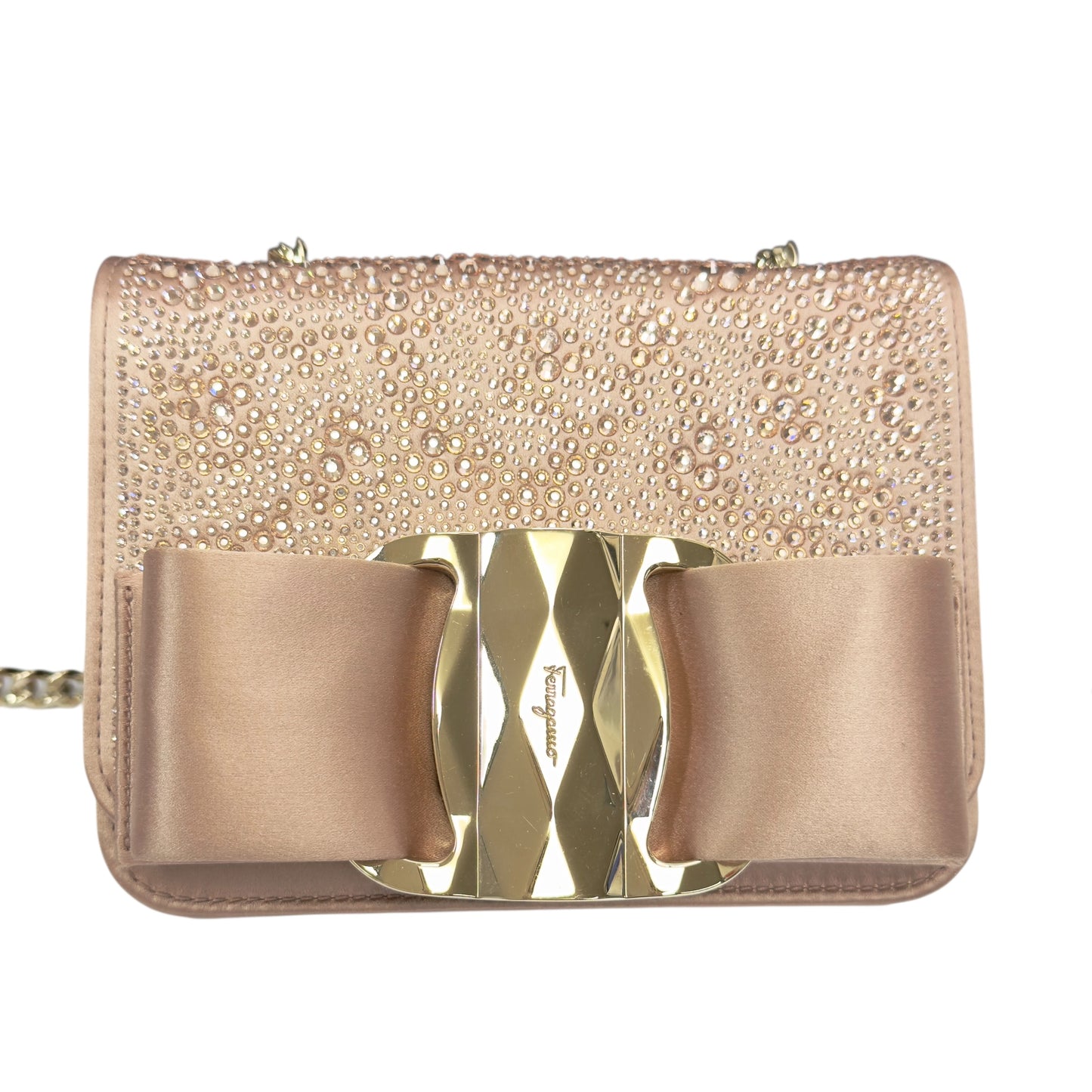 FERRAGAMO 滿鑽 鏈條 斜揹袋