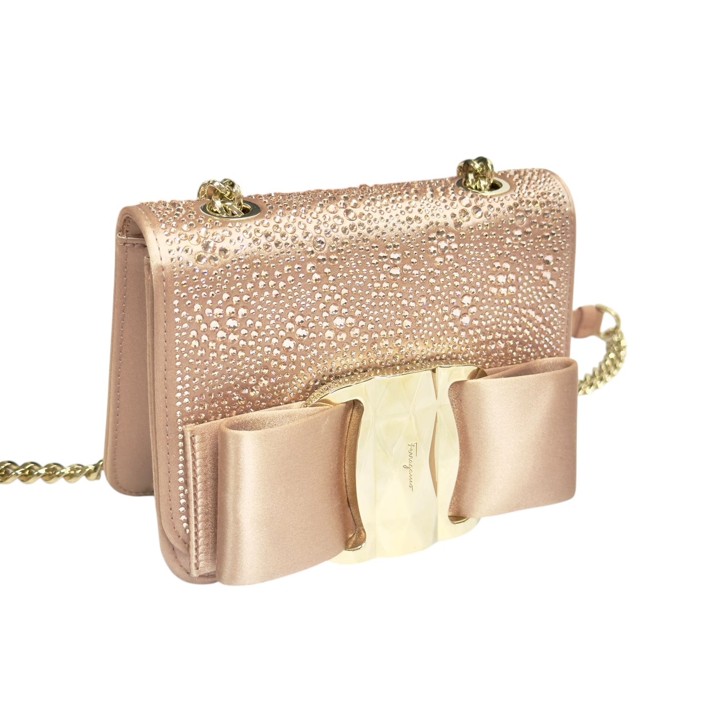 FERRAGAMO 滿鑽 鏈條 斜揹袋