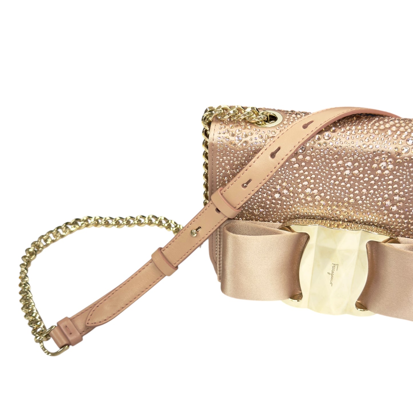 FERRAGAMO 滿鑽 鏈條 斜揹袋