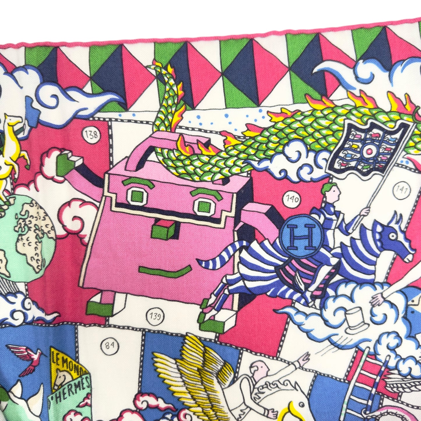 HERMES L'Epopee d'Hermes shawl 140 史詩細節 羊絨 圍巾