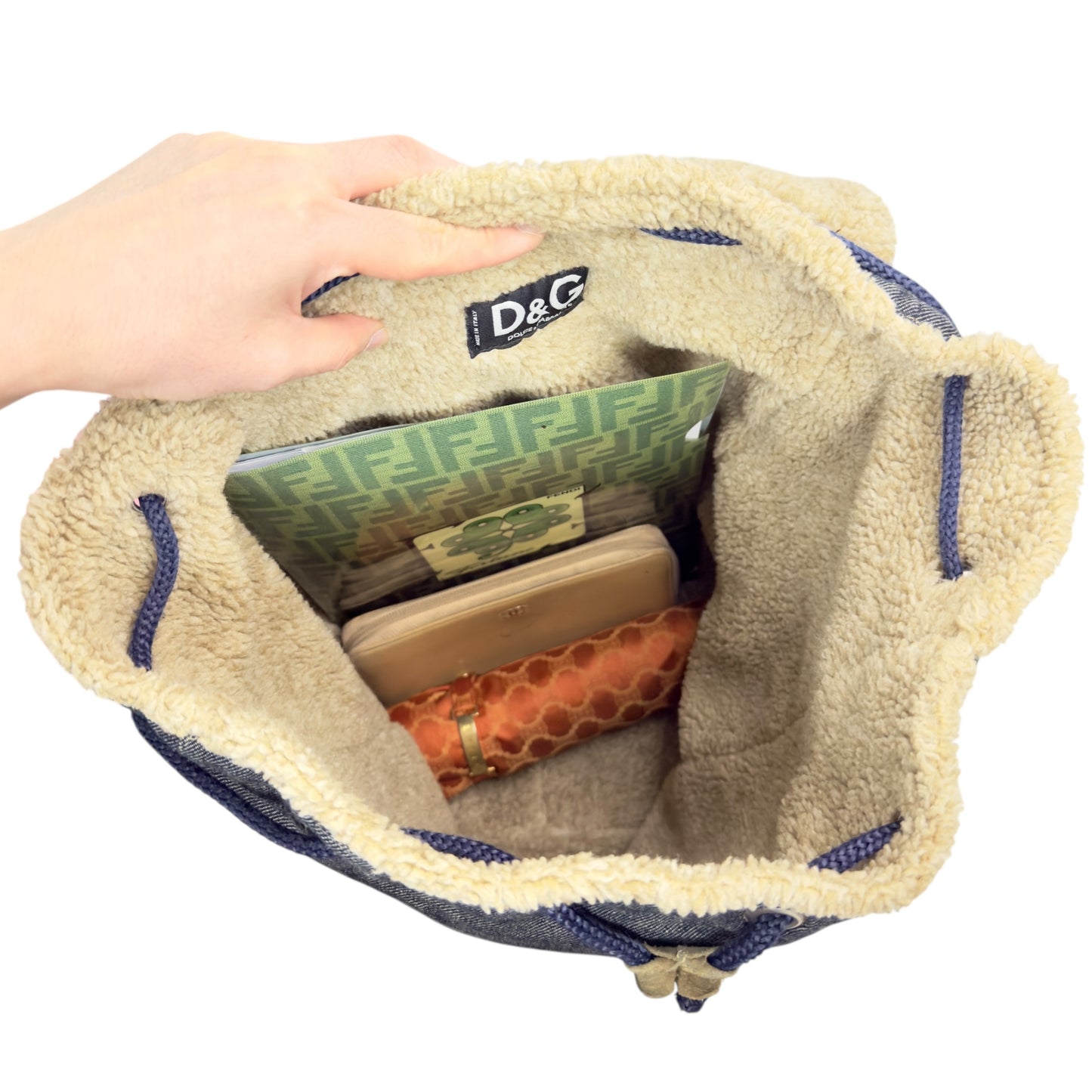 D&G Dolce & Gabbana 牛仔 毛毛 背包