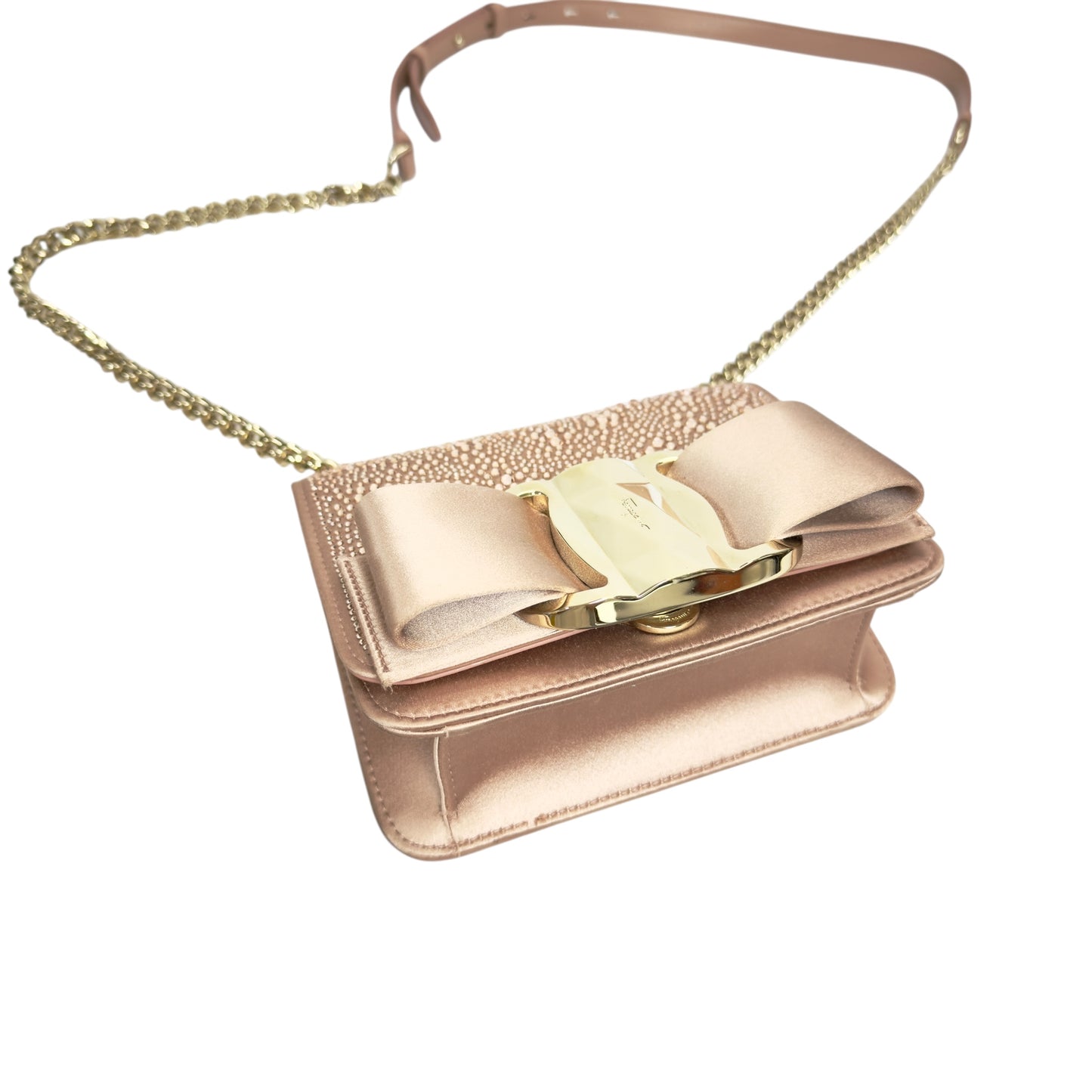 FERRAGAMO 滿鑽 鏈條 斜揹袋