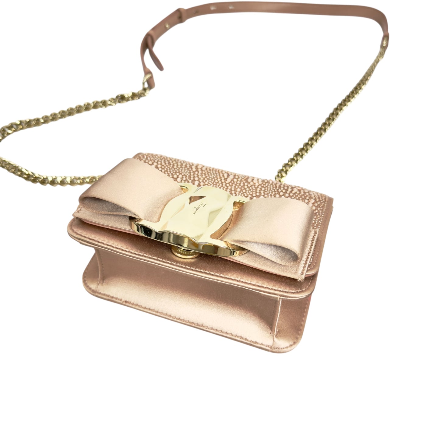 FERRAGAMO 滿鑽 鏈條 斜揹袋