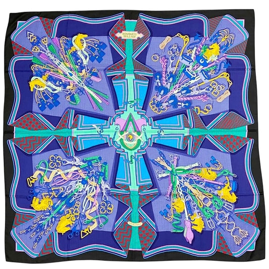 HERMES Bouquets Sellier shawl 140 鞍具花束 羊絨 圍巾