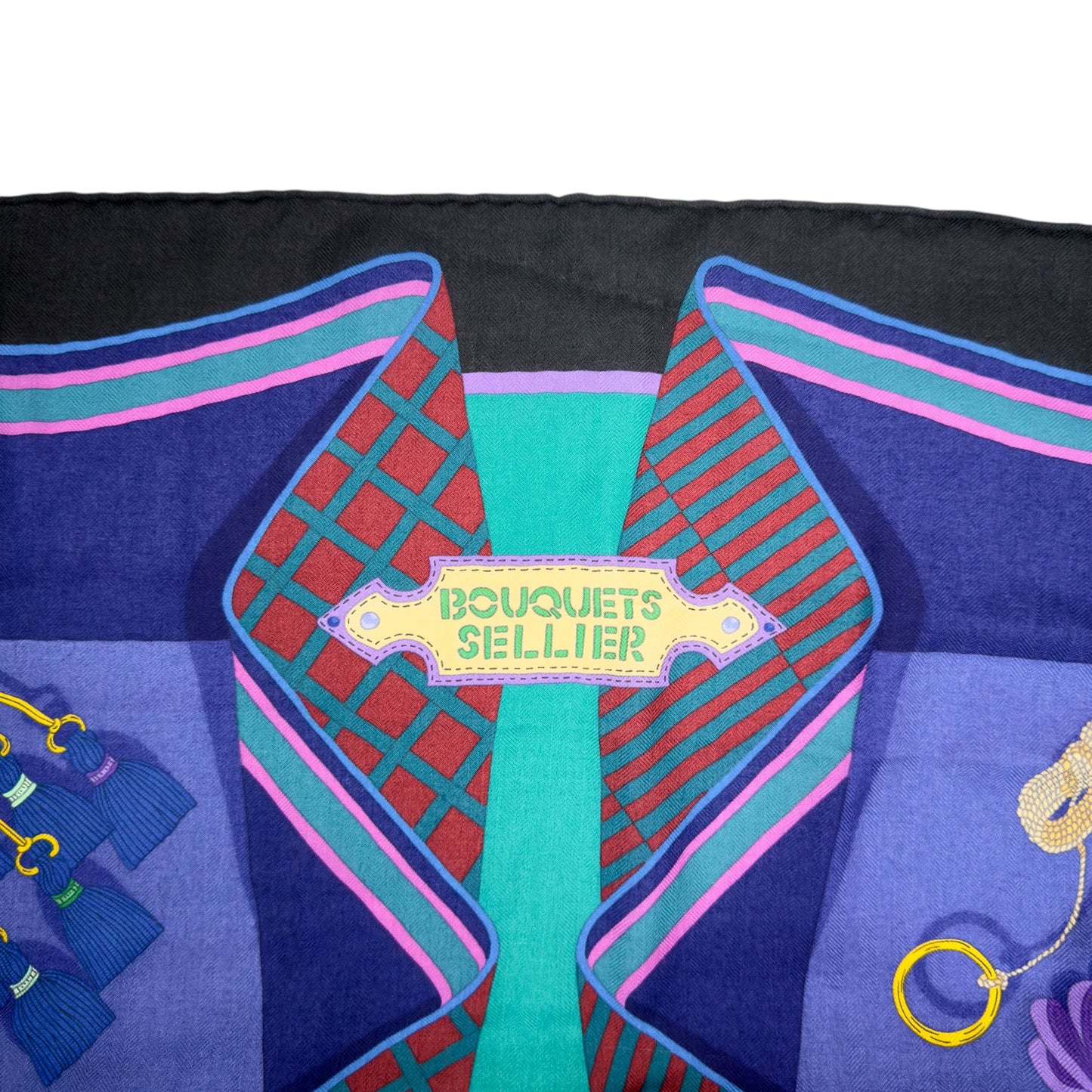 HERMES Bouquets Sellier shawl 140 鞍具花束 羊絨 圍巾