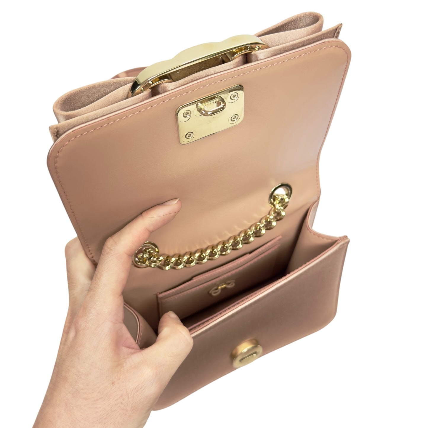 FERRAGAMO 滿鑽 鏈條 斜揹袋