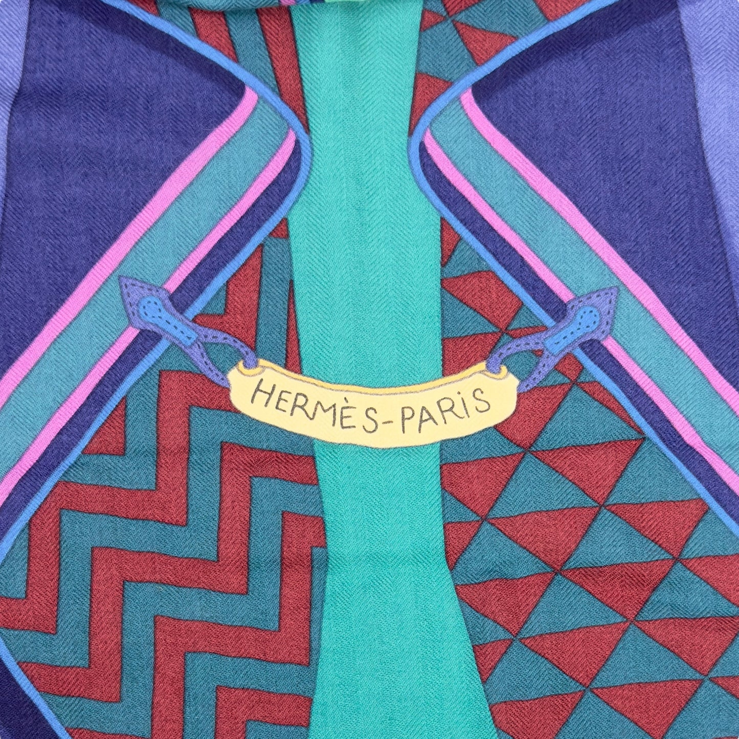 HERMES Bouquets Sellier shawl 140 鞍具花束 羊絨 圍巾