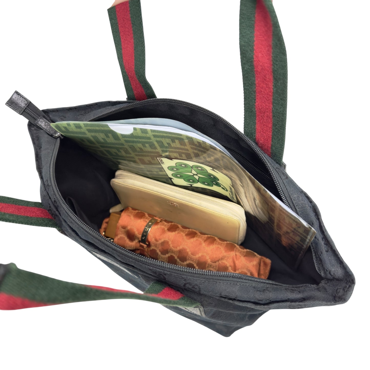 GUCCI GG 綠紅綠彩條 肩背包