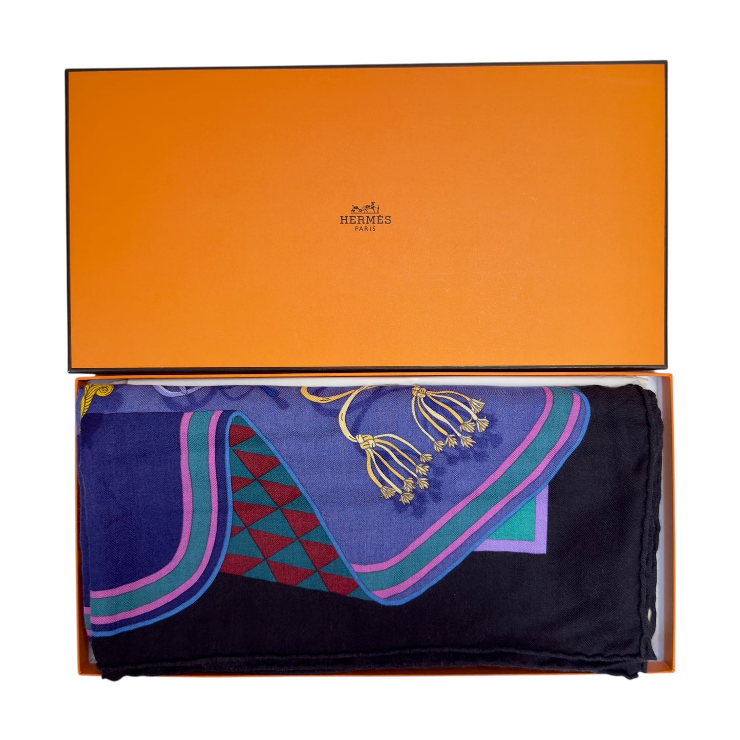 HERMES Bouquets Sellier shawl 140 鞍具花束 羊絨 圍巾