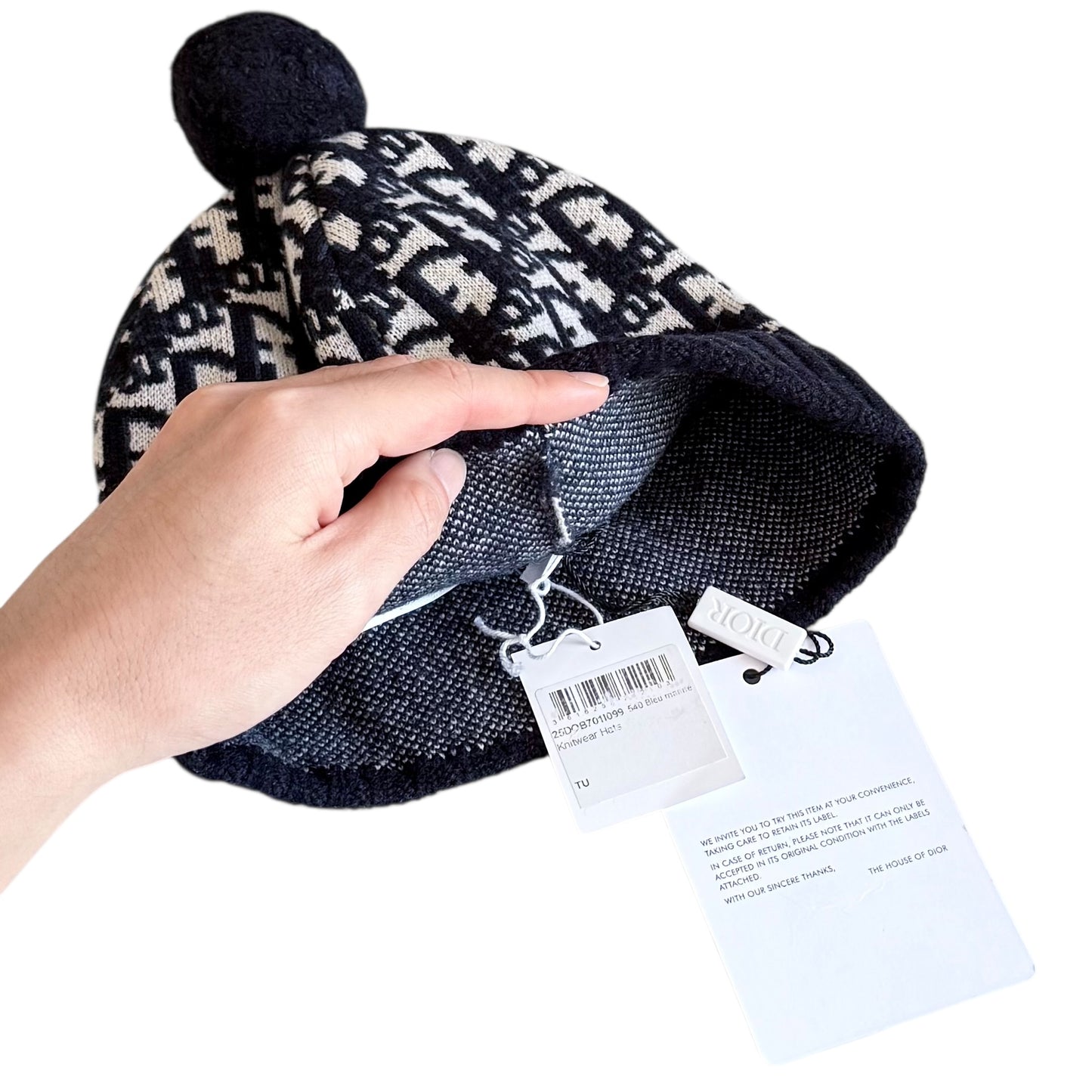 DIOR Oblique 老花 毛毛球 純羊絨 帽子