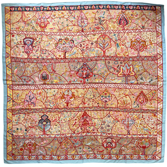 HERMES Au Pays des Oiseaux Fleurs shawl 140 花鳥王國 圍巾