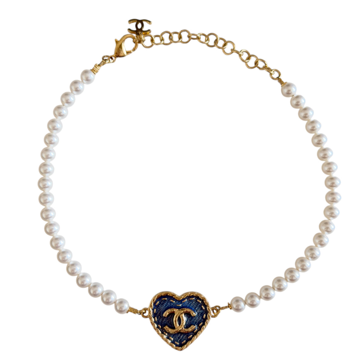 CHANEL *罕有* CC 牛仔愛心💗  珠珠 短頸鏈