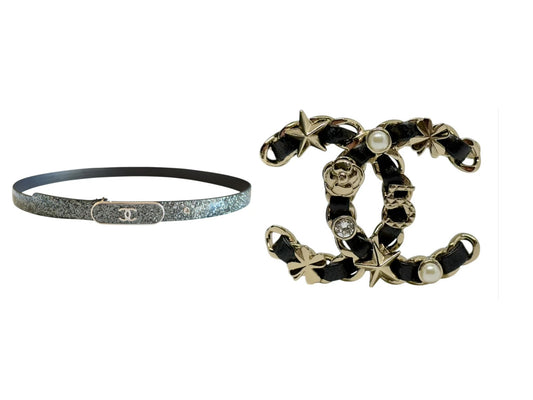 CHANEL CC 腰帶 18 mm + CHANEL CC 皮穿鏈 胸針