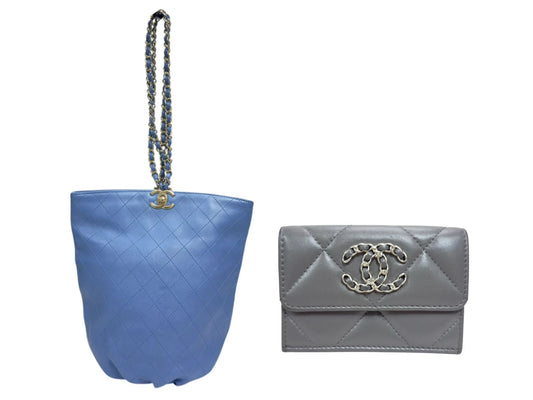 CHANEL CC 水桶背包 + CHANEL 19 多摺 迷你銀包