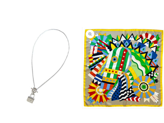 HERMES Amulettes Constance 純銀 頸鏈 + HERMES Cheval de Fete 90 慶典駿馬 絲巾